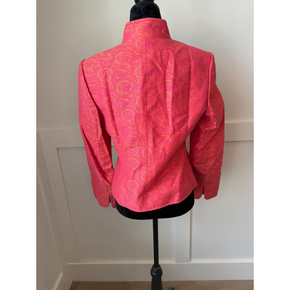 Linda Allard Ellen Tracy Vintage Pink Orange Paisley Jacquard Blazer Jacket Sz 8 - Picture 3 of 8